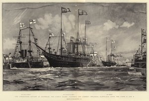 The Coronation Review at Spithead ، يخت فيكتوريا الملك وألبرت يتجهان شرقا أسفل الخطوط D و E